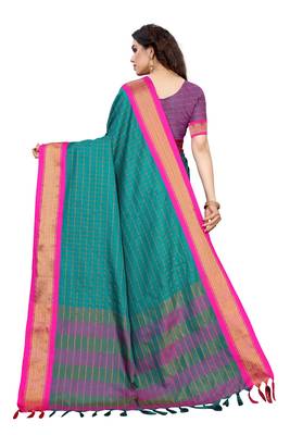 Rama Green Woven Faux Banarasi Art Silk Sarees 4