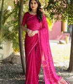 Rani pink printed silk bandhani sarees bandhej