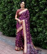 Wine Woven Silk Ikat Sarees