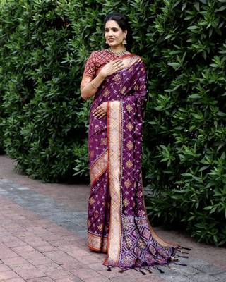 Wine Woven Silk Ikat Sarees 2