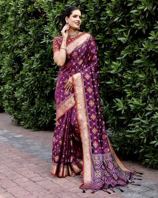 Wine Woven Silk Ikat Sarees 3