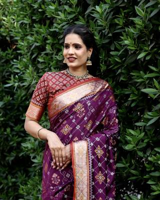 Wine Woven Silk Ikat Sarees 4