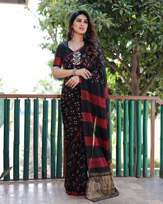 Black Printed Silk Bandhani Sarees Bandhej 2