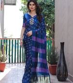 Blue Printed Silk Bandhani Sarees Bandhej