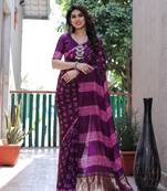 Purple Printed Silk Bandhani Sarees Bandhej