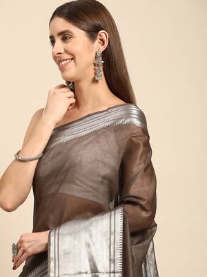 Brown colour art silk women's  saree with blouse piece 1