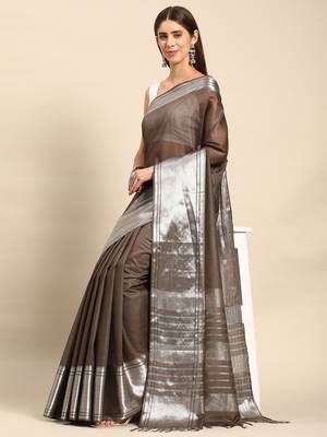 Brown colour art silk women's  saree with blouse piece 2