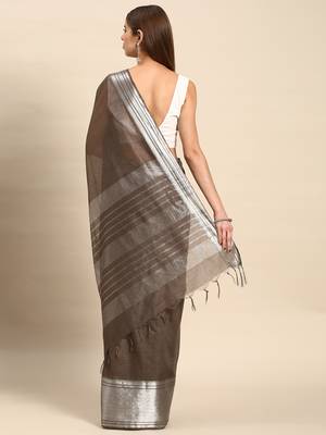 Brown colour art silk women's  saree with blouse piece 3