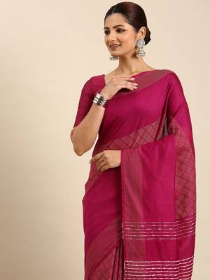 Purple colour art silk women's  saree with blouse piece 2
