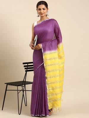 Purple colour art silk women's  saree with blouse piece 1
