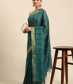 Green colour art silk women's  saree with blouse piece