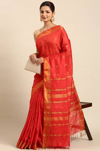Red colour art silk women's  saree with blouse piece