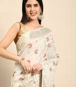 White colour chiffon women's  saree with blouse piece