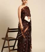 Brown colour art silk women's  saree with blouse piece