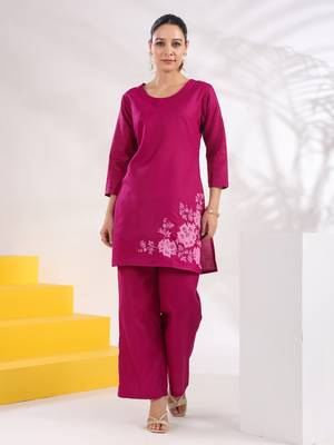  purple straight thread work above knee co-ord set 1