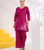  purple straight thread work above knee co-ord set