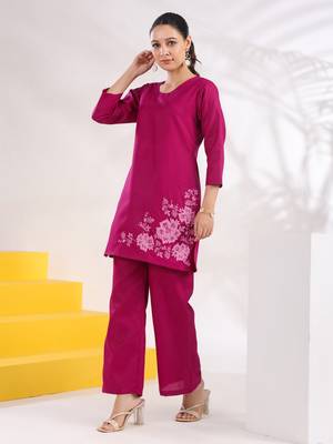  purple straight thread work above knee co-ord set 2