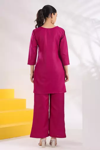  purple straight thread work above knee co-ord set
