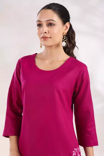  purple straight thread work above knee co-ord set