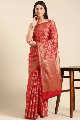 Red colour art silk women's  saree with blouse piece
