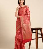 Red colour art silk women's  saree with blouse piece