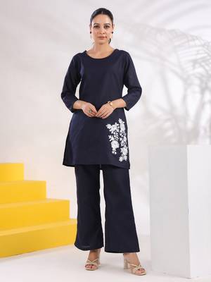  navy blue straight embroidered co-ord set 1