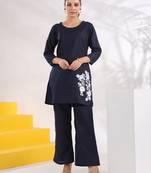  navy blue straight embroidered co-ord set