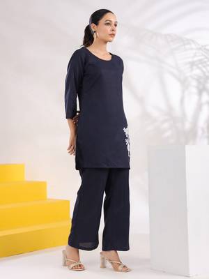 navy blue straight embroidered co-ord set 2