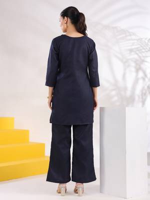  navy blue straight embroidered co-ord set 3