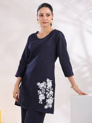  navy blue straight embroidered co-ord set 4