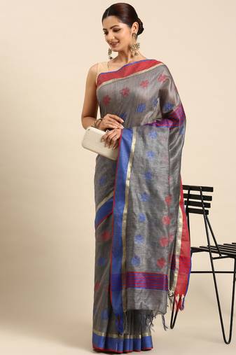 Grey colour art silk women's  saree with blouse piece