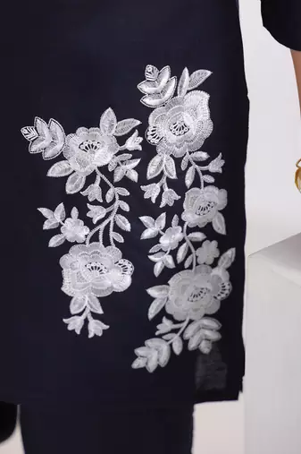  navy blue straight embroidered co-ord set