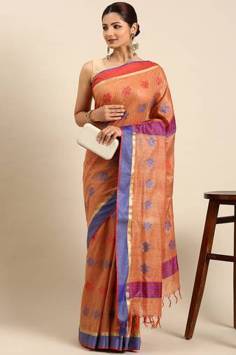 Orange colour art silk women's  saree with blouse piece