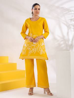  yellow a-line embroidered co-ord set 1