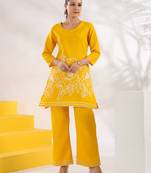  yellow a-line embroidered co-ord set