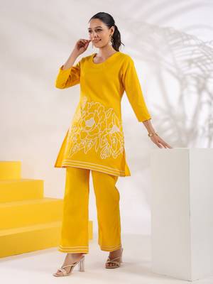  yellow a-line embroidered co-ord set 2