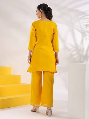  yellow a-line embroidered co-ord set 3