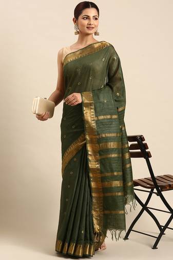 Green colour art silk women's  saree with blouse piece