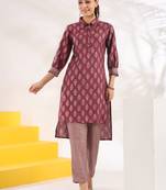  purple high low hem floral print co-ord set