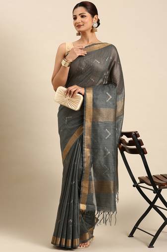 Grey colour art silk women's  saree with blouse piece