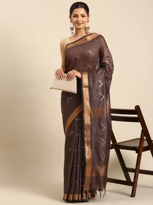 Brown colour art silk women's  saree with blouse piece 1