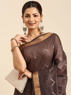 Brown colour art silk women's  saree with blouse piece 2
