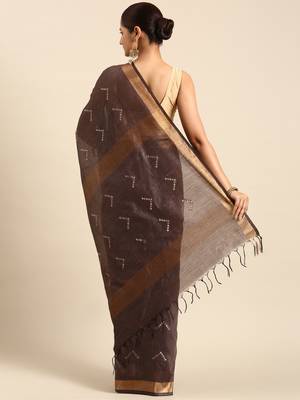 Brown colour art silk women's  saree with blouse piece 3