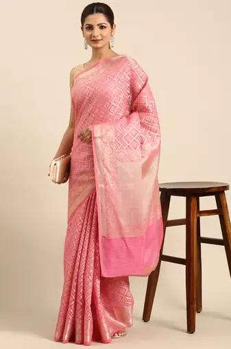 Pink colour art silk women's  saree with blouse piece