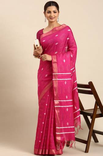 Pink colour art silk women's  saree with blouse piece
