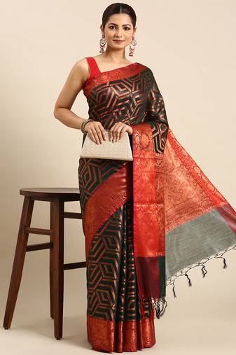 Green colour art silk women's  saree with blouse piece