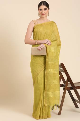 Yellow colour silk blend women's  saree with blouse piece