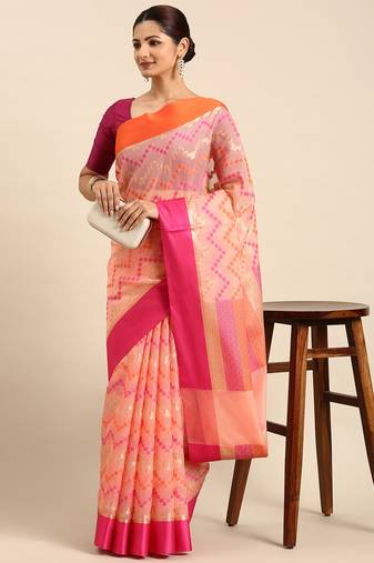 Peach colour art silk women's  saree with blouse piece