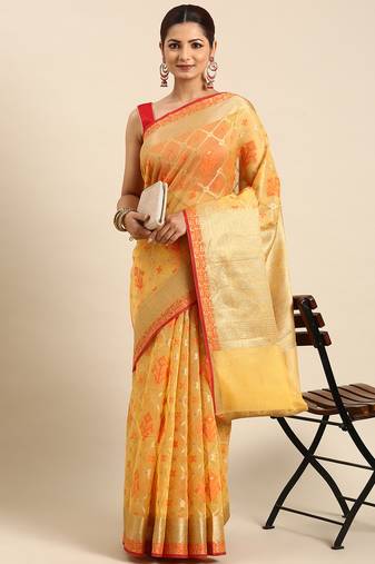 Yellow colour art silk women's  saree with blouse piece