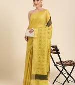 Yellow colour silk blend women's  saree with blouse piece